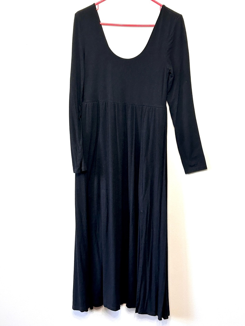 Black Maxi Dress Long Sleeve Empire Waist Scoop Neck Flowy